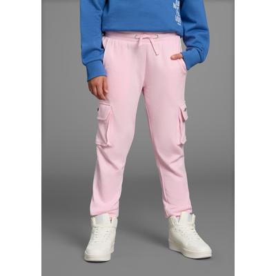 Sweathose KANGAROOS "Cargo-Sweathose", Mädchen, Gr. 176/182, N-Gr, rosa, angeraute Sweatware, Obermaterial: 100% Baumwolle, unifarben, Basic lang, Hosen Sweathose, Lässige Sweathose, Jogginghose mit Taschen