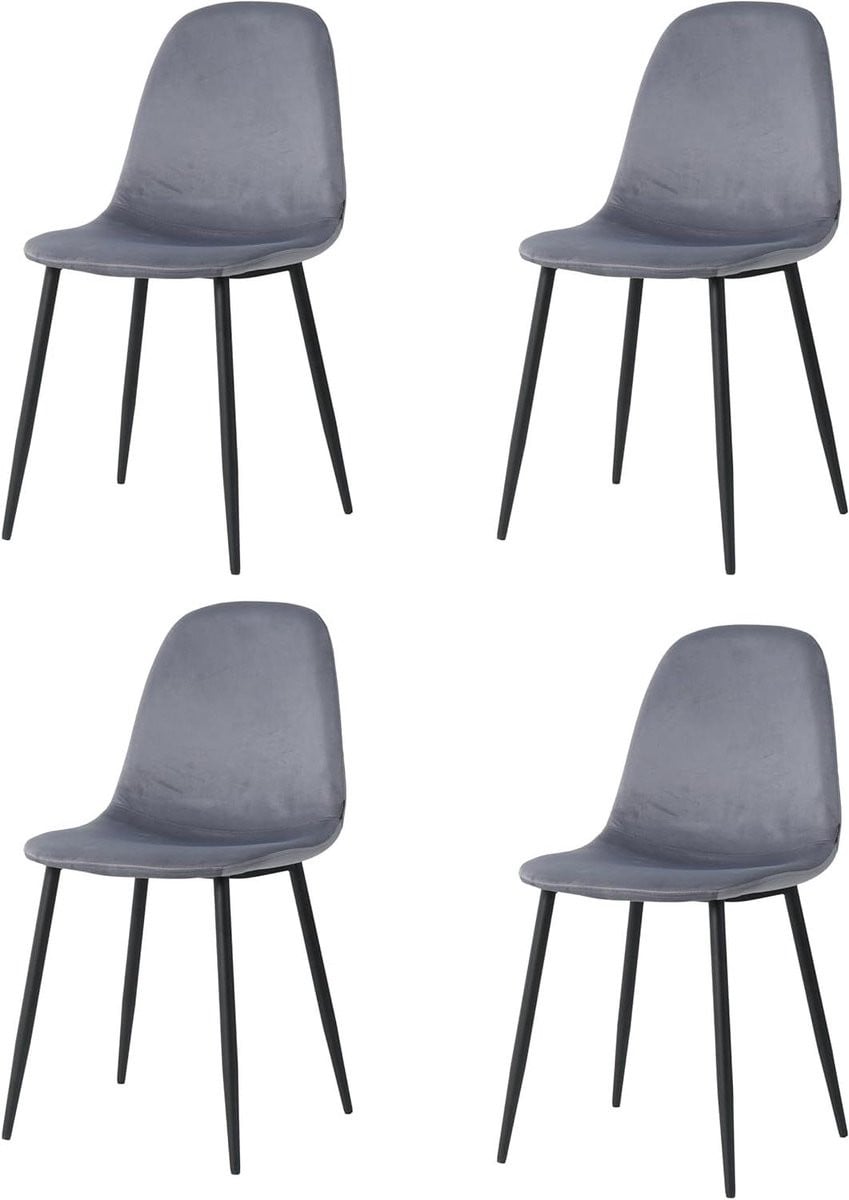 Set van 4 comfortabele fluwelen eetkamerstoelen in het grijs