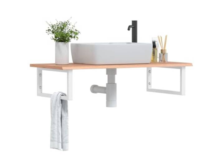KTHLBRH Waschtischplatte mit Halterung Stahl Massivholz Eiche Schweberegal Wandmontage, ungebohrte Holzplatte, flexible Positionierung, Naturholz mit schwarzer Füllung, moderne Optik