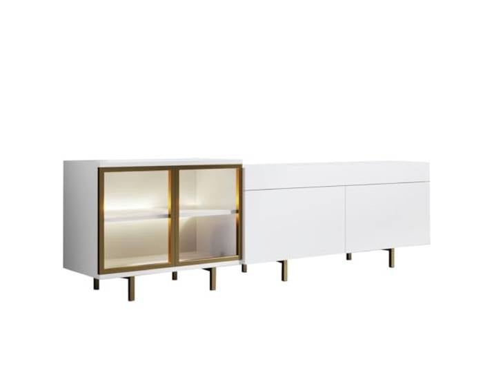 Hanah Home Modern TV Stand with Remote Control, White & Gold, 190 cm 100% Melamine Coated, Metal Legs, Wall-Mountable, Elegant Design