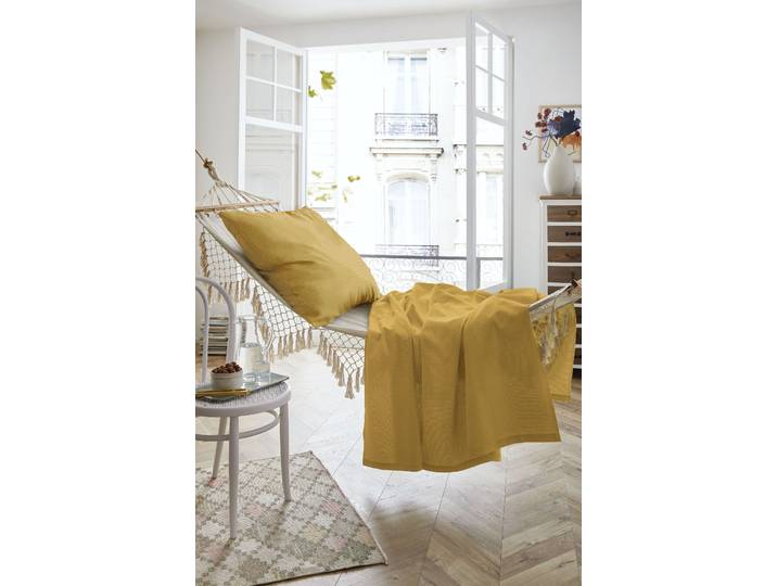 Bettwäsche PRIMERA Summer-Set , gelb (senf), B/L: 150cm x 200cm, 1 Stk., 1 Stk., Buntgewebe, B/L: 80cm x 80cm, 2 Stk., Buntgewebe, Obermaterial: 100% Baumwolle, Bettwäsche, Bettwäsche, die perfekte Lösung für heisse Nächte (Kissenbezug und Decke)