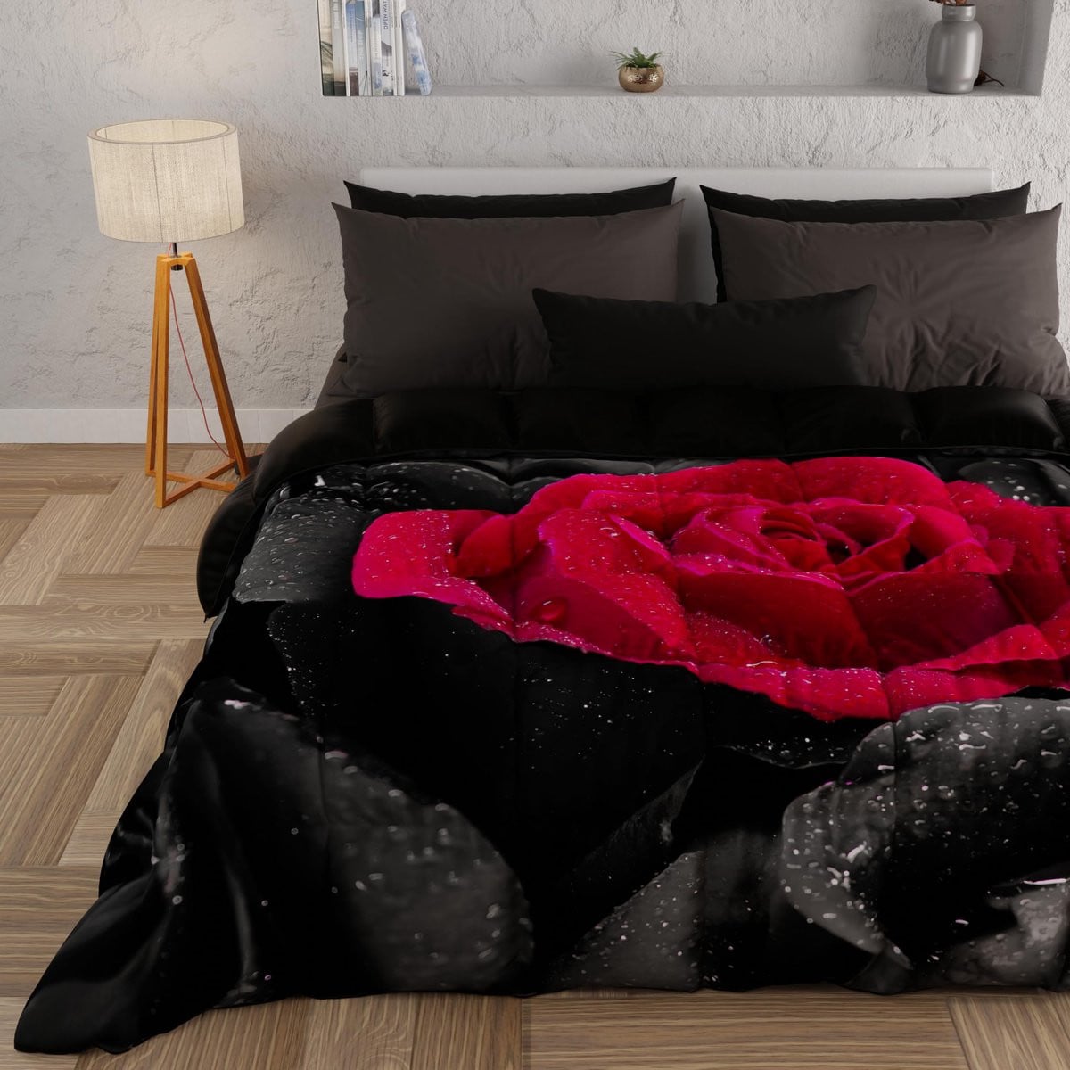 Unyqoos Comfortabele en warme bedsprei met zwart rozenmotief