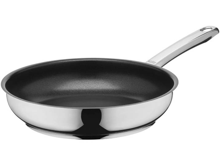Bratpfanne SILIT Calabria Induktion , schwarz (edelstahlfarben, schwarz), H:5cm Ø:24cm, Pfannen, Bratpfanne, Silitan Antihaftversiegelung, polierter Edelstahl, induktionsgeeignet