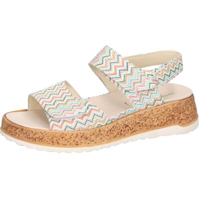 Plateausandale WALDLÄUFER "H-LIBBY", Damen, Gr. 6,5, Leder, bunt (multicolor), Nappaleder, gemustert, Schuhe, Sommerschuh, Sandalette, Bequemschuh mit Klettverschlüsse, H-Weite