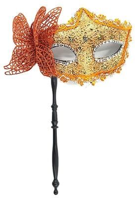 Uplifted Finds Venetian Half Face Masquerade Mask With Holding Stick orange