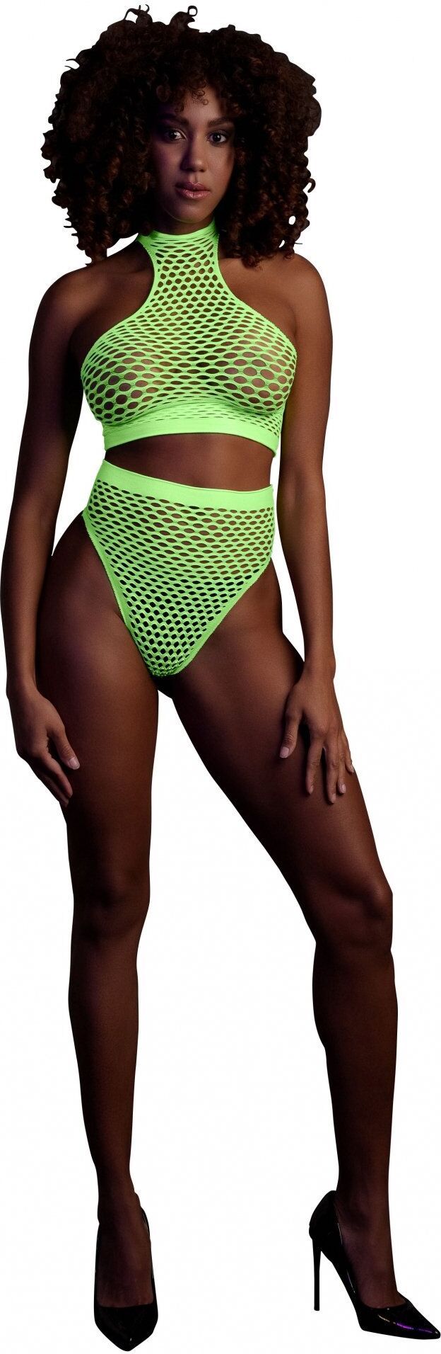 Ouch! Glow in the Dark Turtle Neck and High Waist Slip - Green - XS/XL