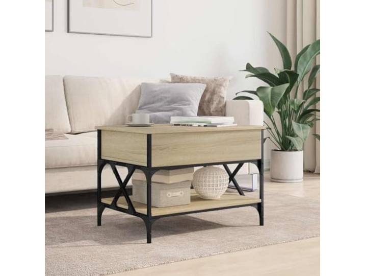KTHLBRH Couchtisch Sonoma Eiche 70 x 50 x 50 cm mehrschichtig Metall Hebefläche, großes Staufach, 4 verstellbare Füße, robuste Konstruktion