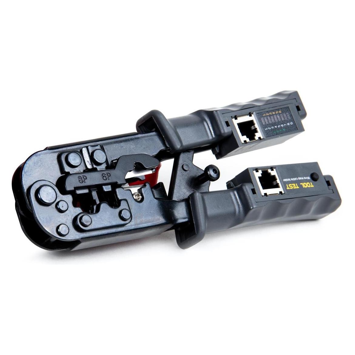 Getfort Steckverbinder-Crimpzange für 8P8C/RJ-45, 6P6C/RJ-12 und 6P4C/RJ-11 mit integriertem Tester (GETFORT)