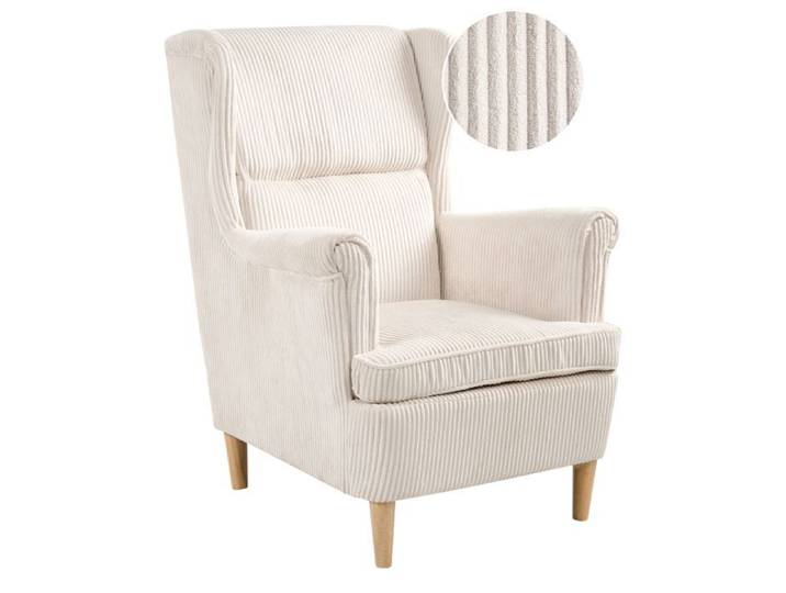 Fauteuil à oreilles ABSON Velours côtelé Beige clair