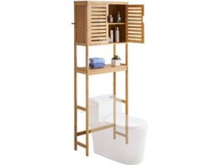 VEVOR Toilettenschrank Badezimmerschrank mit Doppeltür & verstellbarem Regal, platzsparender 3-stöckiger Badschrank über der Toilette mit offenem Regal, 65x27x175 cm Aufbewahrungsschrank Natur