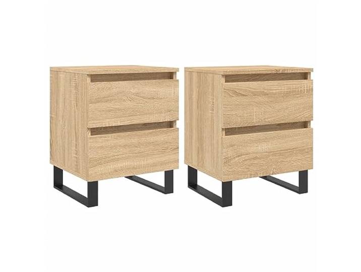 KUTYWEXFM Nachttische 2er Set Sonoma-Eiche 40x35x50 cm Holzwerkstoff Kompakte Beistelltische fürs Schlafzimmer mit je 2 Schubladen, robuster Ablage und inklusiver Wandhalterung.