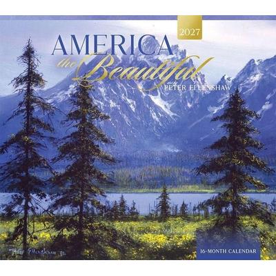 America the Beautiful 2027 14 X 24 Inch (Hanging) Monthly Deluxe Wall Calendar Featuring the Artwork of Peter Ellenshaw Linen Envelope