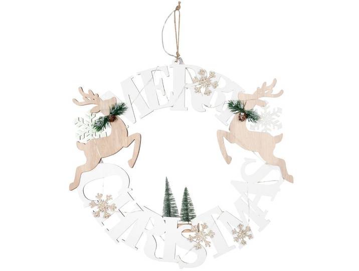 Beleuchteter Weihnachtskranz „MERRY XMAS“ in Beige