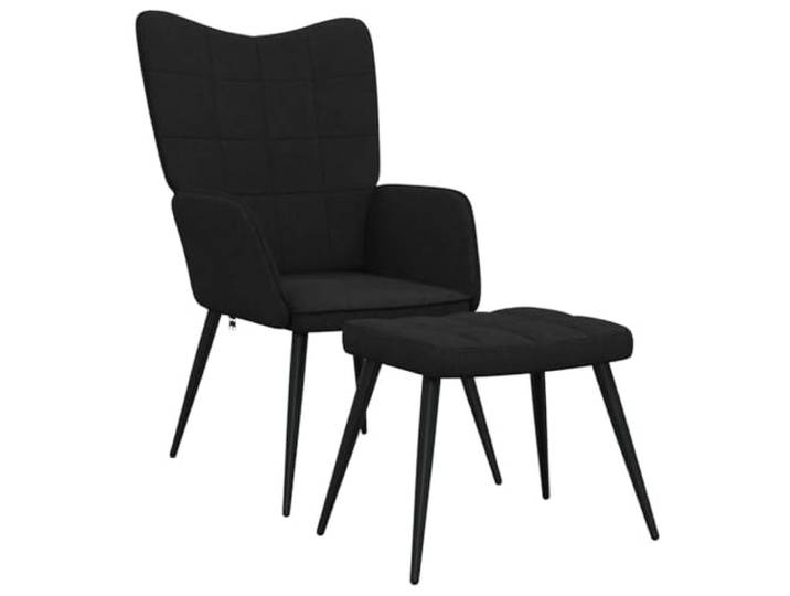 Relaxsessel mit Hocker Schwarz Stoff Stoffbezug,Stahlrahmen,Holzbeine,Quadraten-Design,max 110 kg pro Sitzplatz