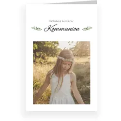 Einladungskarte Kommunion: Floral mit Foto in Weiß