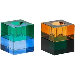 Hübsch, Kerzenständer, Block Kerzenständer Grün/Blue & Orange/Grün (2er Set)