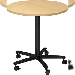 bümö Säulenhubtisch höhenverstellbar, Stehtisch Büro, Bistrotisch rund 80 x 80 cm - Besprechungstisch Ahorn, Stehtisch Holz-Platte, Säule aus Metall