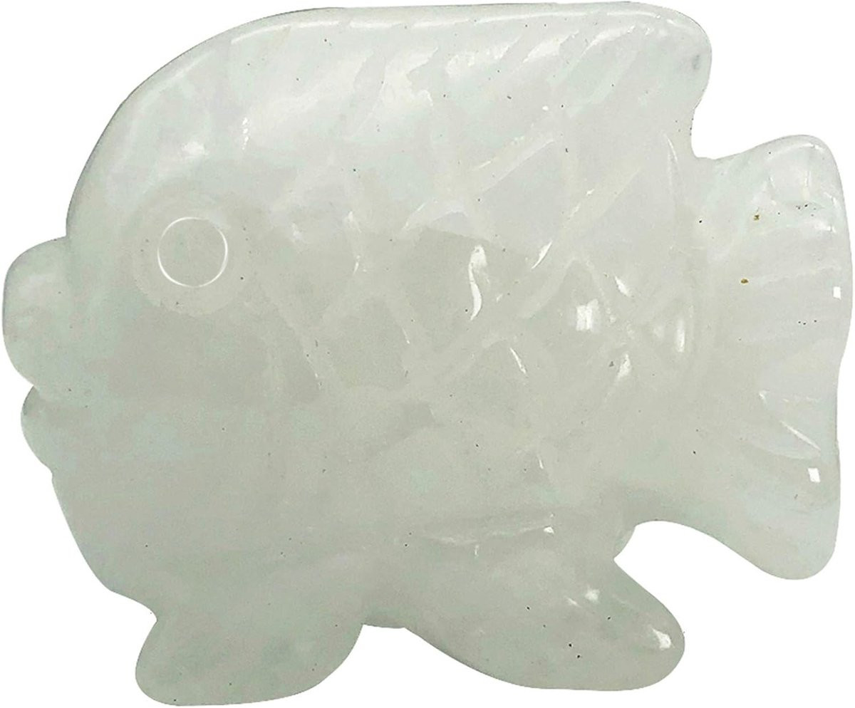 Handgesneden Visstandbeeld van Wit Kwarts - Uniek Kristallen Beeldje voor Feng Shui Decoratie - 5 cm