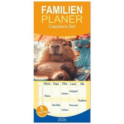 Familienplaner 2026 - Capybara Zeit mit 5 Spalten (Wandkalender, 21 x 45 cm) CALVENDO