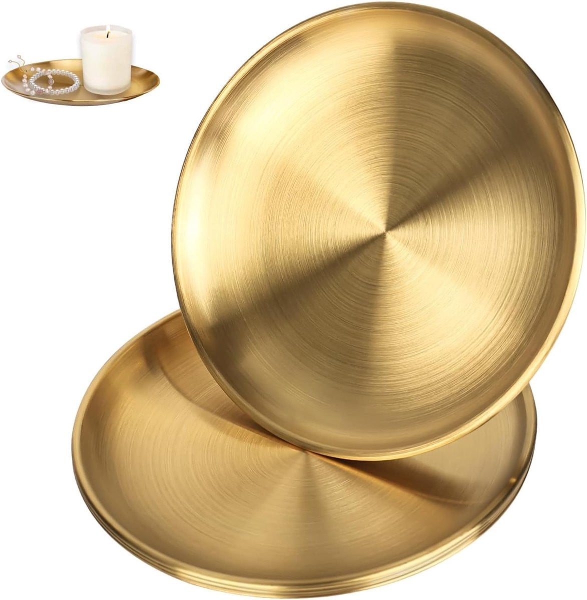 Decoratieve ronde tray set van staal in goud voor thuis, keuken en eetkamer