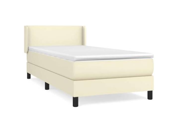 PUGYNBK Boxspringbett, Kunstleder, cremefarben, 100 x 200 cm Verstellbares Kopfteil, Taschenfedern, mittlere Härte, einfache Reinigung