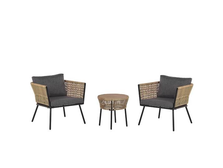 BALKONSET 2-Sitzer Rattan natürlich Auflagen grau Gargano