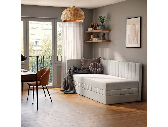 Schlafsofa Weiß Chenille Triss 213 x 83 x 99cm Ecke davorstehend links mit Schlaffunktion Modern