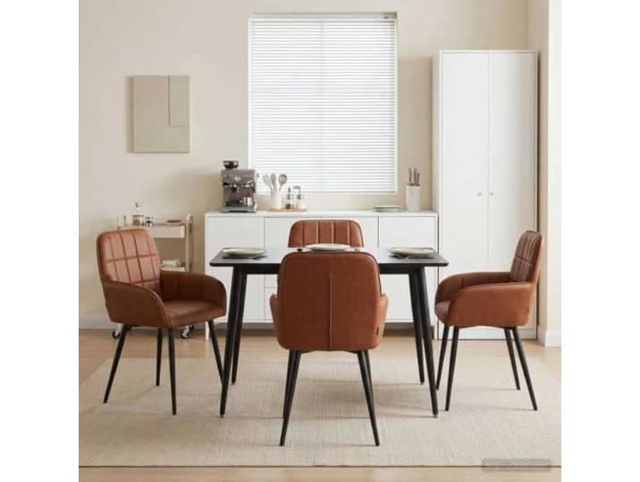 Esszimmerstühle 4 Stk. Kunstleder Braun 57x50x85 cm mit Metallrahmen Stabiler Metallrahmen, pflegeleichte Oberfläche, ergonomische Neigung, modernes Design, 4er Set