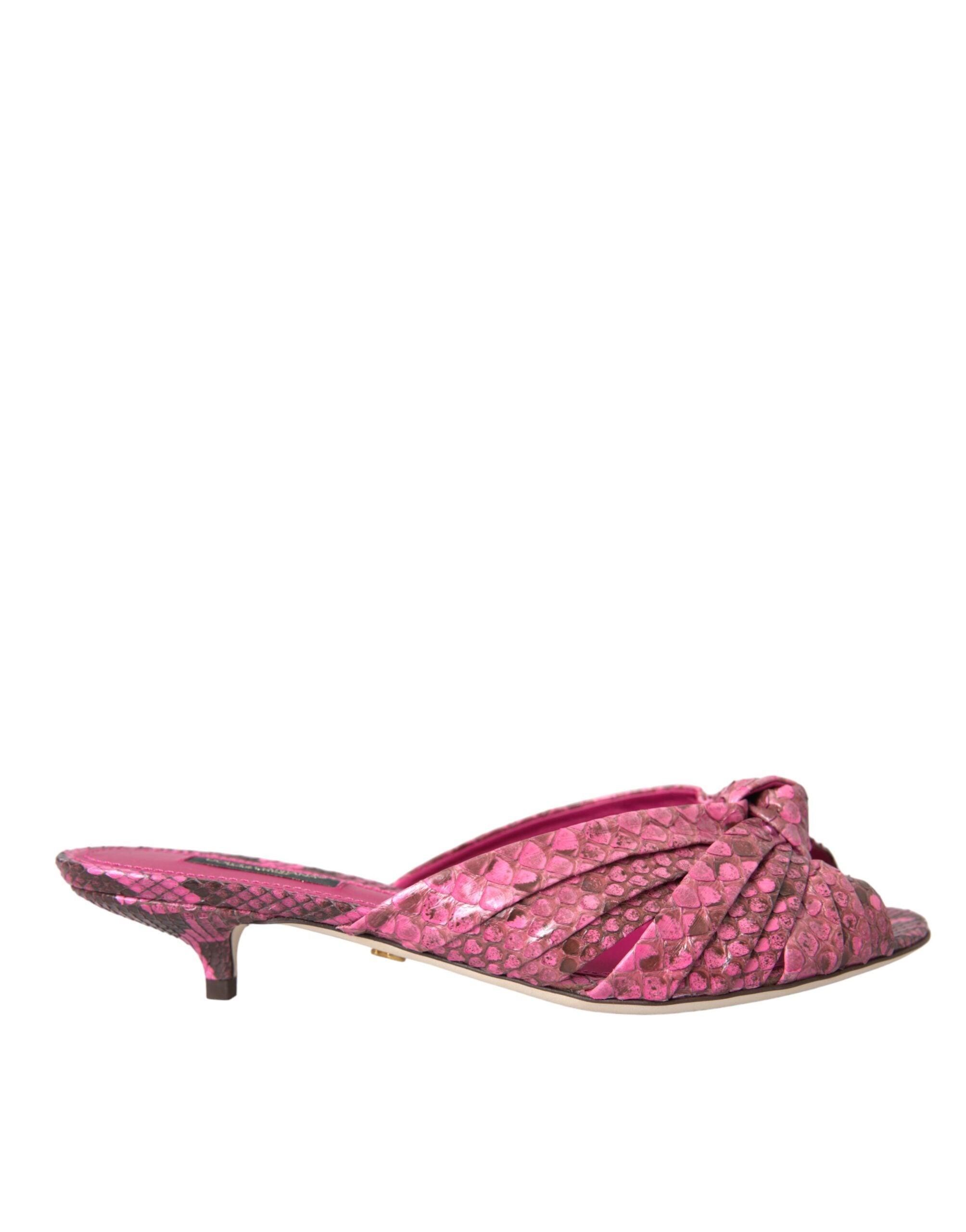 Dolce & Gabbana Roze Exotische Leren Kittenheels Slides Schoenen