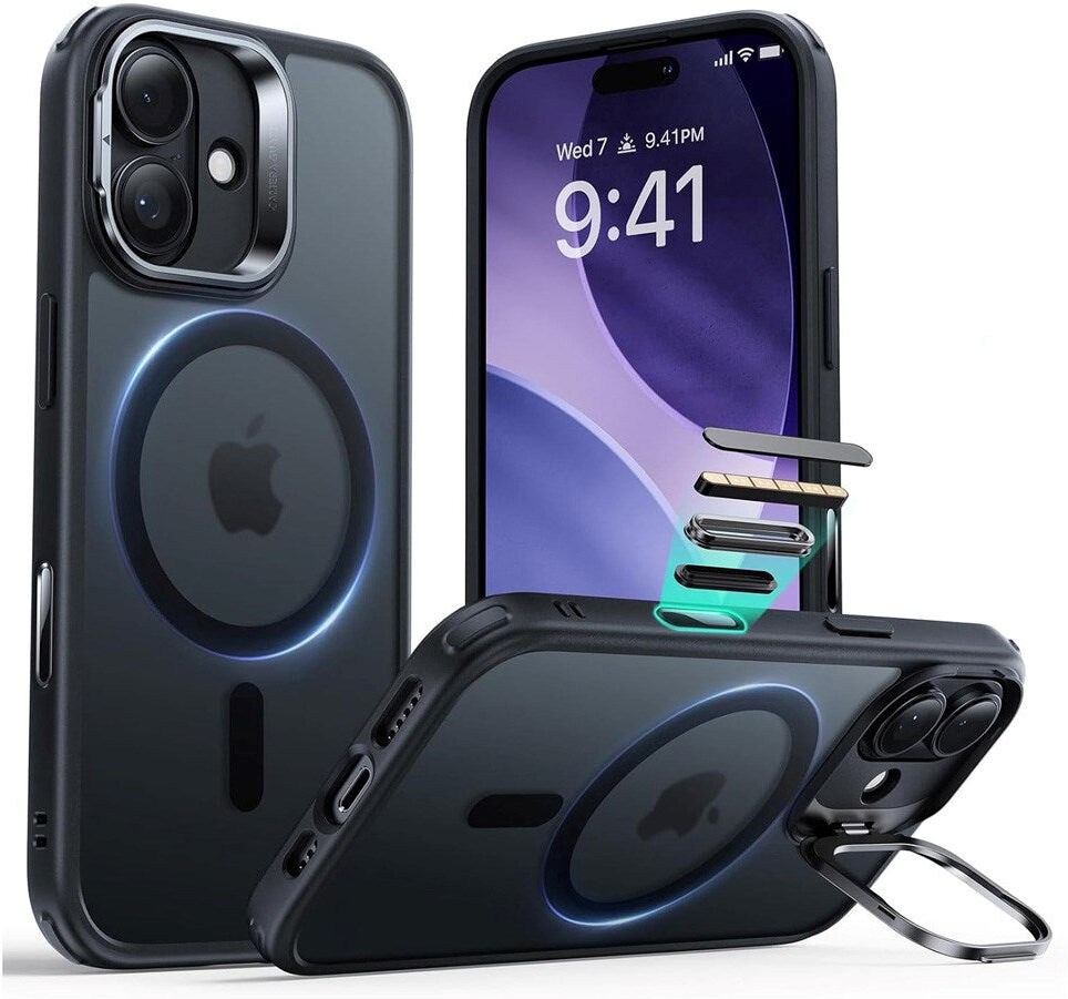 ESR iPhone 17 Classic Hybrid Stash Cover m. Kickstand - MagSafe Kompatibel - Mat Sort