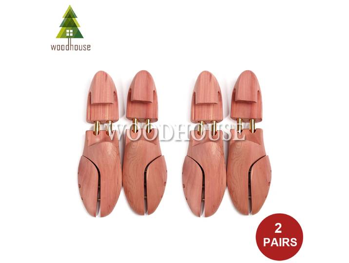 Lot de 2 arbres à chaussures en bois de cèdre rouge réglables à double tube pour hommes et femmes