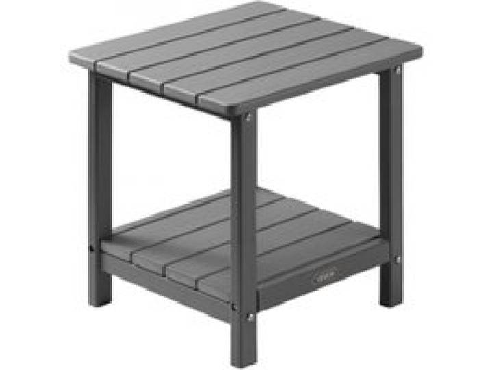 VEVOR Beistelltisch Kunststoff, 45x38x44 cm, Gartentisch aus HDPE, Balkontisch mit 2 Ablagen, Nachttisch, Couchtisch, Dekotisch, geeignet für Terrasse, Pool, Strand, Veranda, Garten, Grau