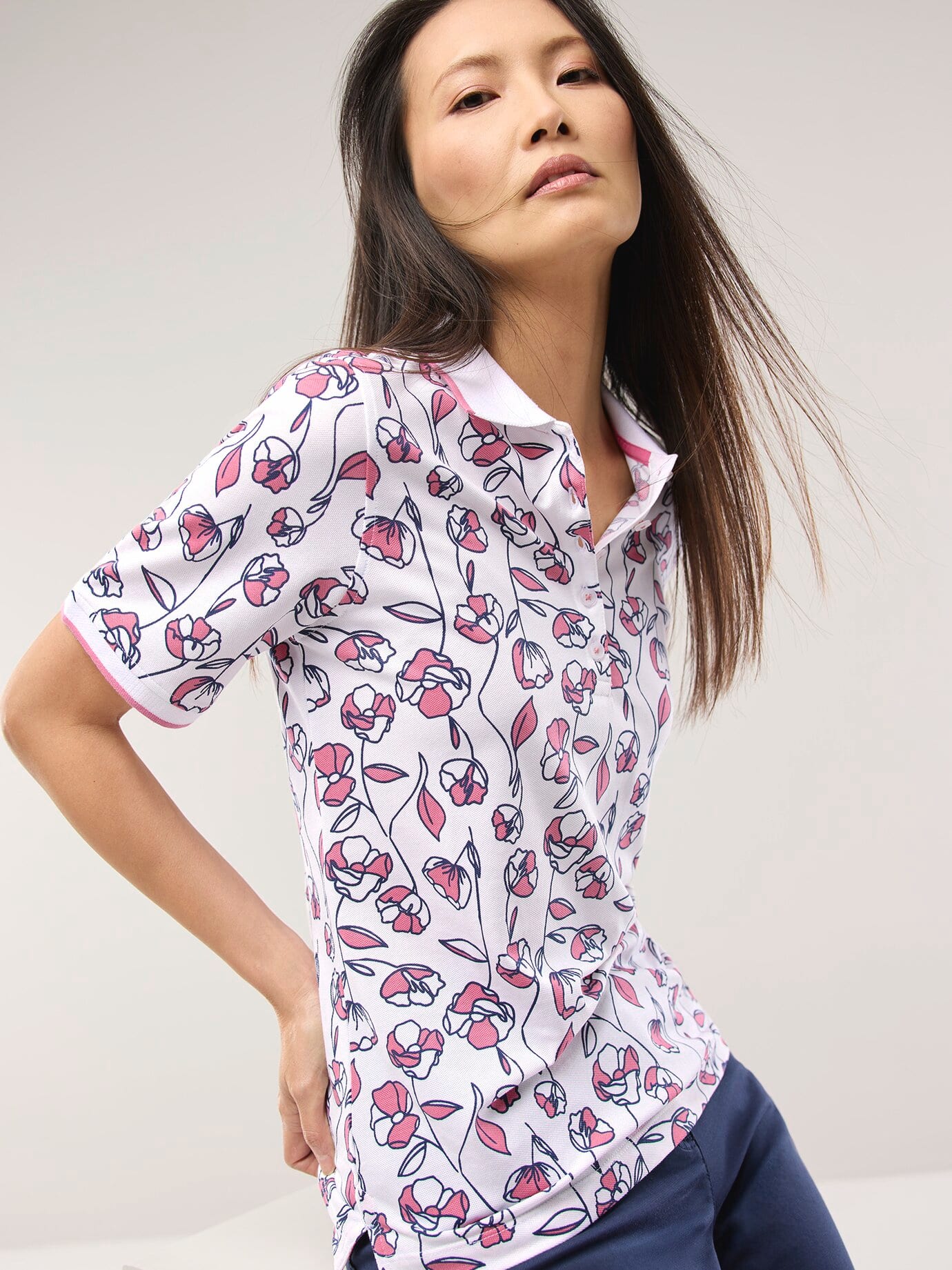 Walbusch Extraglatt Polo, normale Größen, Farbe Pink, 48, weicher Baumwollmix frische Dessins Damen