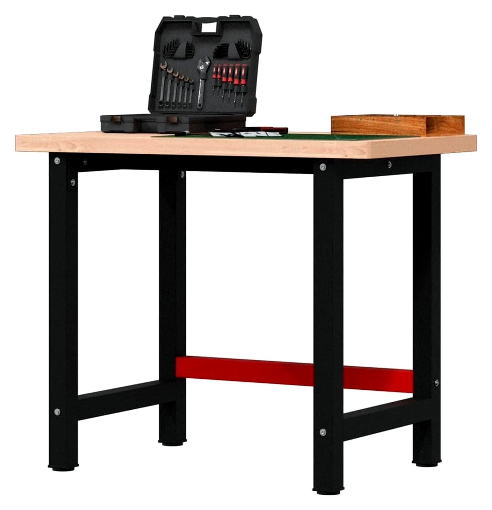Werkbank 100x60x83 cm Massivholz Buche Rechteckig für Werkstatt, Haus, Büro
