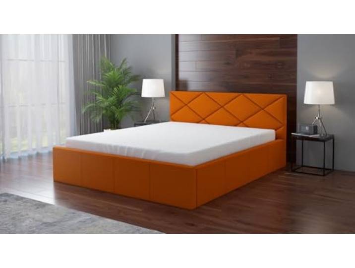 A&J MöbelLand Polsterbett VIGI 120x200 mit Matratze, Lattenrost und Bettkasten. Farbe:Orange