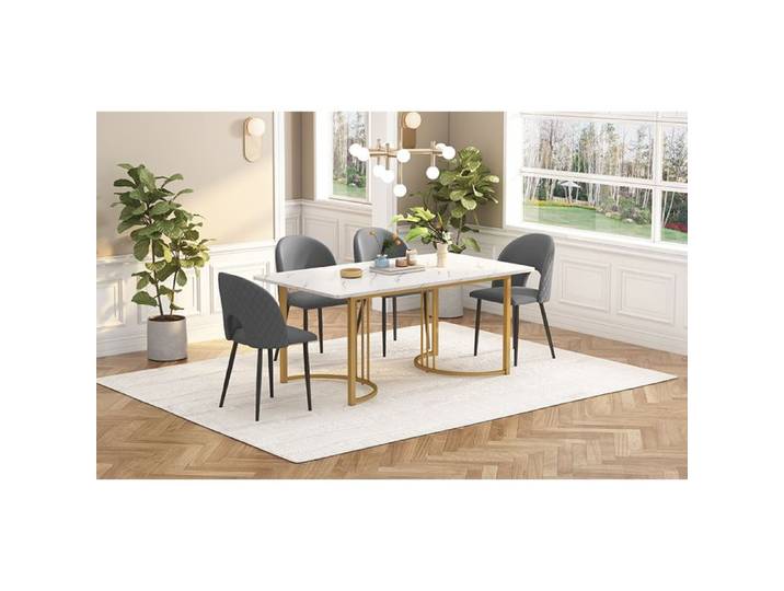 Ensemble Repas 5 Pieces Velours Gris Table A Manger Moderne FloraGrace Pour Cuisine Pieds Reglables 140x80x75cm