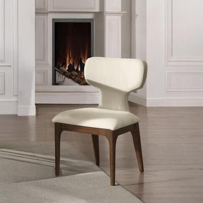 Koen Beige Chenille & Brown Oak Upholstered Side Chair (Set Of 2)