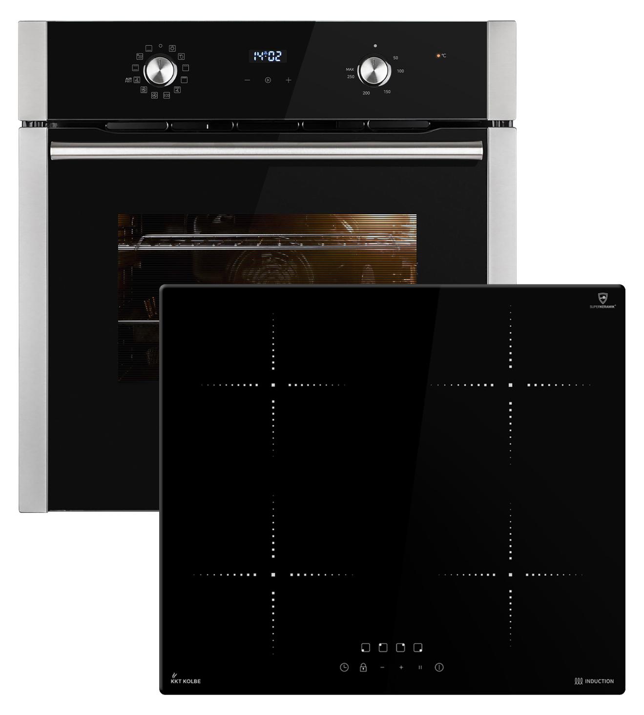 Autarkes Herdset: 60cm Einbaubackofen BO8810SS + 59cm Induktionskochfeld IH85900RL | Grill | Heißluft | Teleskopauszüge | Automatik-Timer | 2-fach Wärmeschutzverglasung | SET8810IH859RL