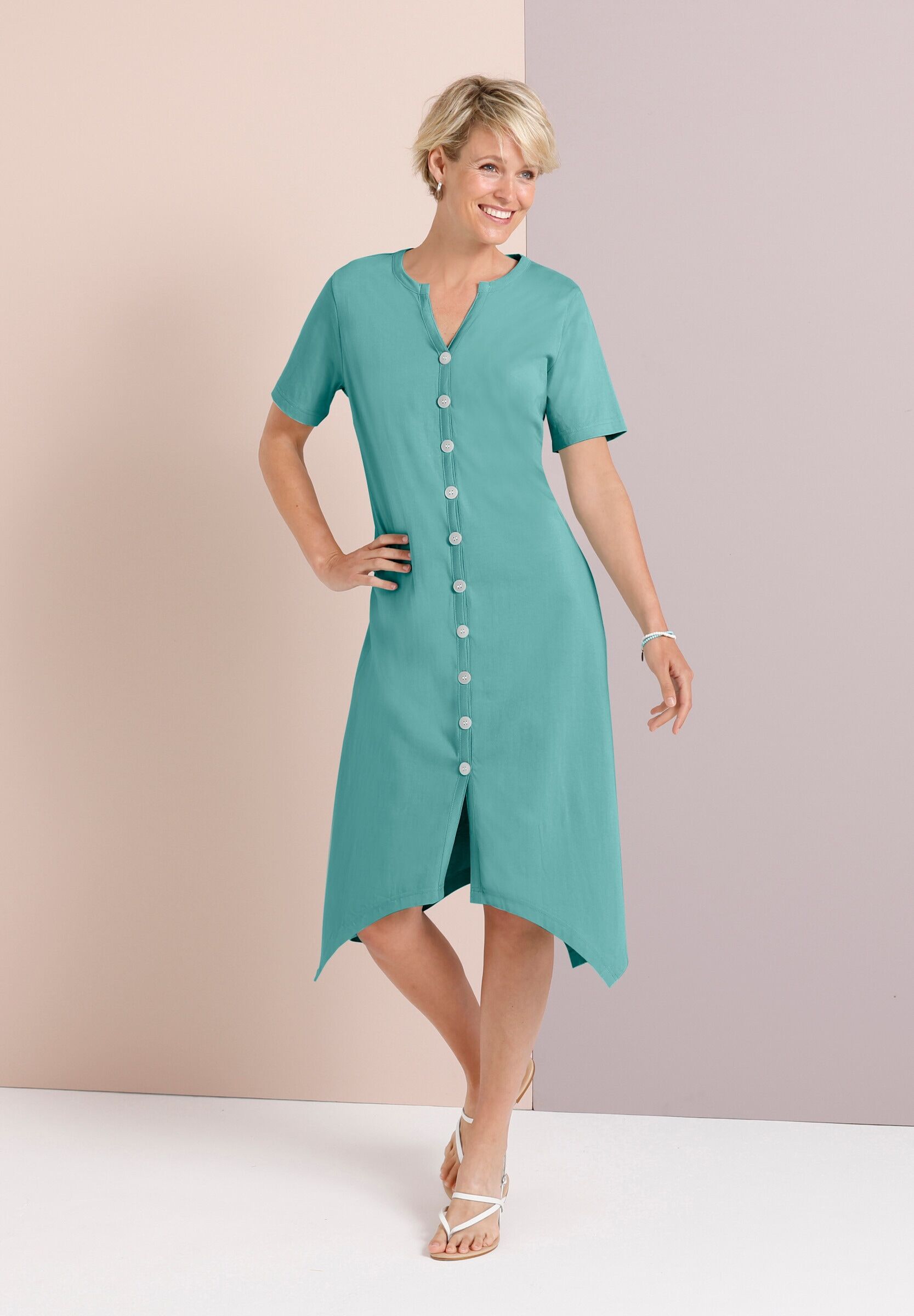 Sieh An! Sommerkleid SIEH AN "Kleid A-Linien-Kleid", Damen, Gr. 40, N-Gr, salbei, Basic, V-Ausschnitt, Kleider Sommerkleid