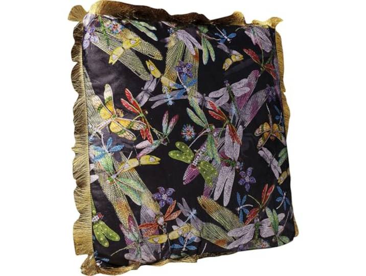Kare Design Kissen Tropical Garden Fringe, Mehrfarbig, Fransen, Zierkissen, Samtoptik, Dekokissen mit Reißverschluss, 45x45 cm (L/B)