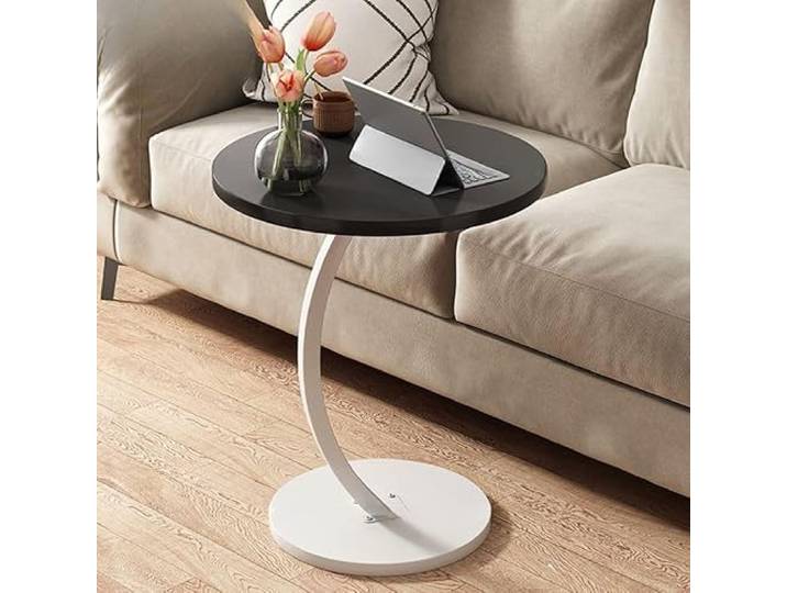 XCHtuerFY Beistelltisch, Tischplatte aus Walnussholz & schwarzes Gestell(Black Top White Base)