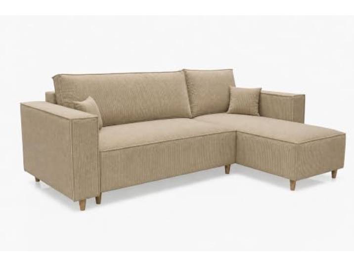 MARPUR Ecksofa mit Schlaffunktion & Bettkasten – Cord Beige – 249x142 cm – Eckcouch L-Form – Schlafsofa Wohnlandschaft – Ottomane Universal – Couch