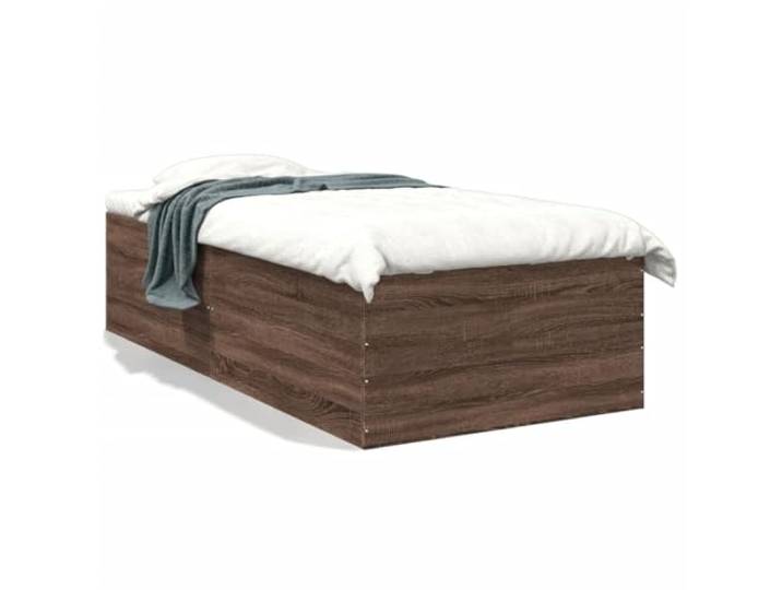 PUGYNBK Bettrahmen aus technischem Holz, Braun, Eiche, 100 x 200 cm Lattenrost im Lieferumfang enthalten, feuchtigkeitsbeständige Basis, modernes Design für Schlafzimmer
