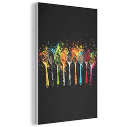 AKUSTIKBILD Löffel - Gewürze - Modern - Graffiti - Farbe - Farbenfroh Wanddeko 60x90 cm
