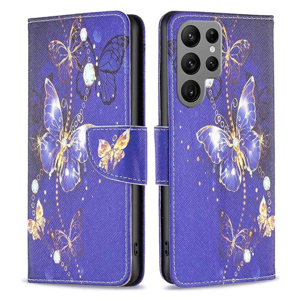 Cover-Discount Galaxy S23 Ultra - Leder Hülle Schmetterling blau (Samsung Galaxy S23 Ultra) (660115861D)