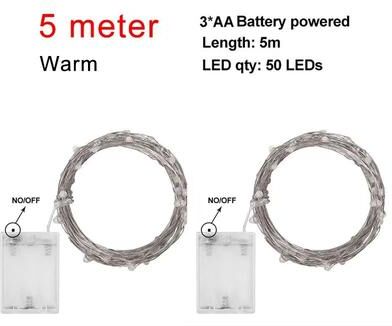 Uplift Picks 2M 5M 10M Battery Powered Fairy Lights Copper Wire String Garland warm White (5m) 2 Pcs no Battery