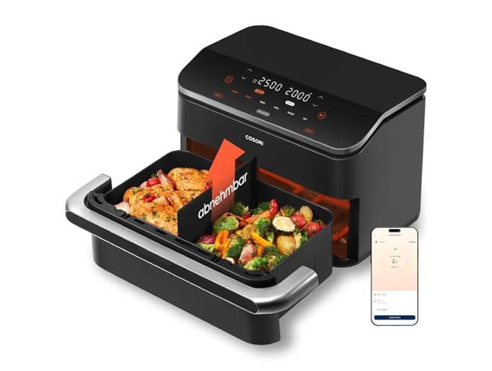 Cosori Airfryer, Dual Blaze Twinfry, Flexiblen Kammern, 10L App Steuerung,Temperatur bis 240 Grad C, Bis zu 45 % energiesparend, Mattschwarz