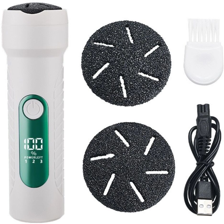 INF Elektrische 3-Stufen Hornhautfeile mit digitaler Anzeige, USB wiederaufladbar, waschbar, wasserfest, ca. 300 Minuten Weiß