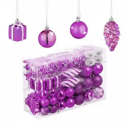 Relaxdays Weihnachtskugeln 72er Set, glitzernde, matte & glänzende Baumkugeln, Stiefel, Herz & Zapfen, Kunststoff, pink