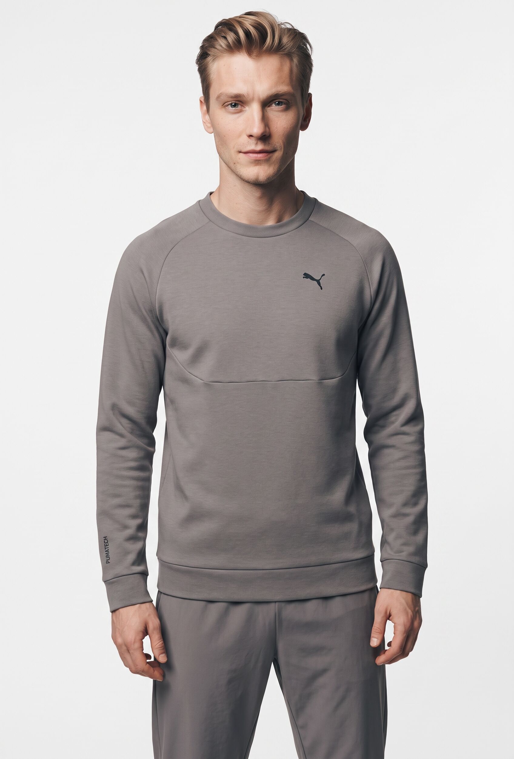 Langarmshirt PUMA "TECH CREW DK", Herren, Gr. S, grau (cast iron), Obermaterial: 82% Baumwolle, 18% Polyester, unifarben, regular fit normal, Rundhals, Shirts Langarmshirt, Regular Fit, Rundhalsausschnitt, sportlicher Stil cast iron S